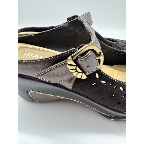 Rialto Brown Mary Jane Wedges Size 7.5 Perforated Chunky Y2K Preppy Twee - Picture 6 of 11